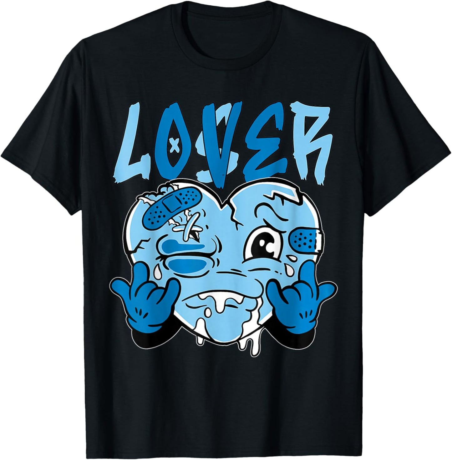 Blue Loser Lover Blue Drip Heart Matching Women T-Shirt - T-Shirt | Black