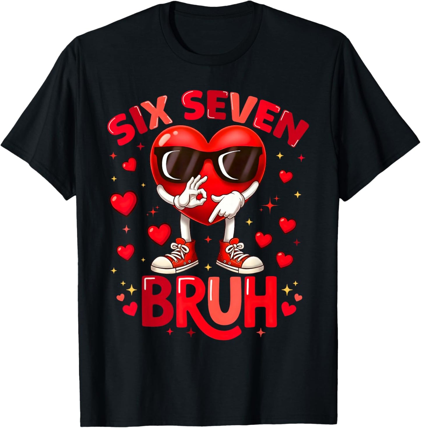 6 7 Valentines Day Shirt Men Boys Funny Heart Meme Six Seven T-Shirt - T-Shirt | Black