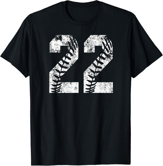 Vintage White Baseball Number 22 Jersey Player Uniform T-Shirt - T-Shirt | Black