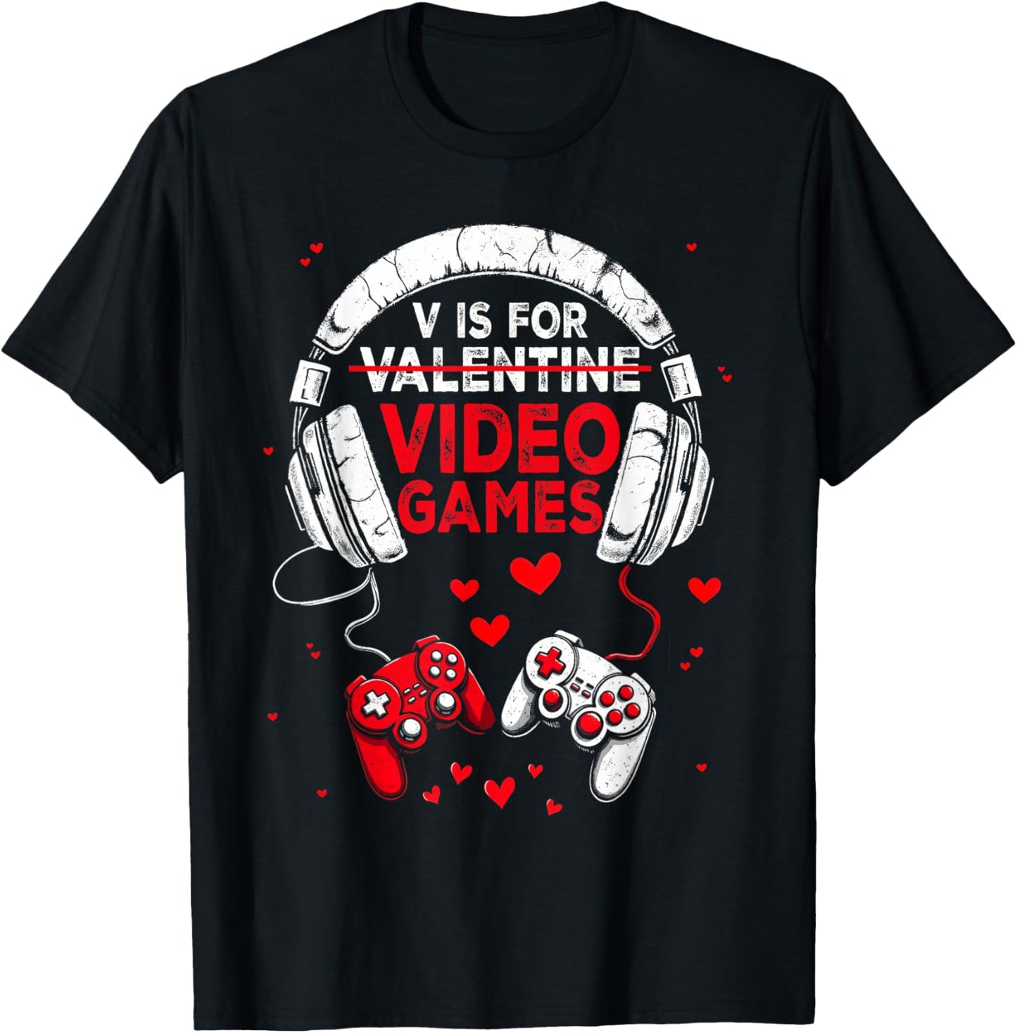 V is for Video Games Funny Valentine Gamer Boy Men Women T-Shirt - T-Shirt | Black