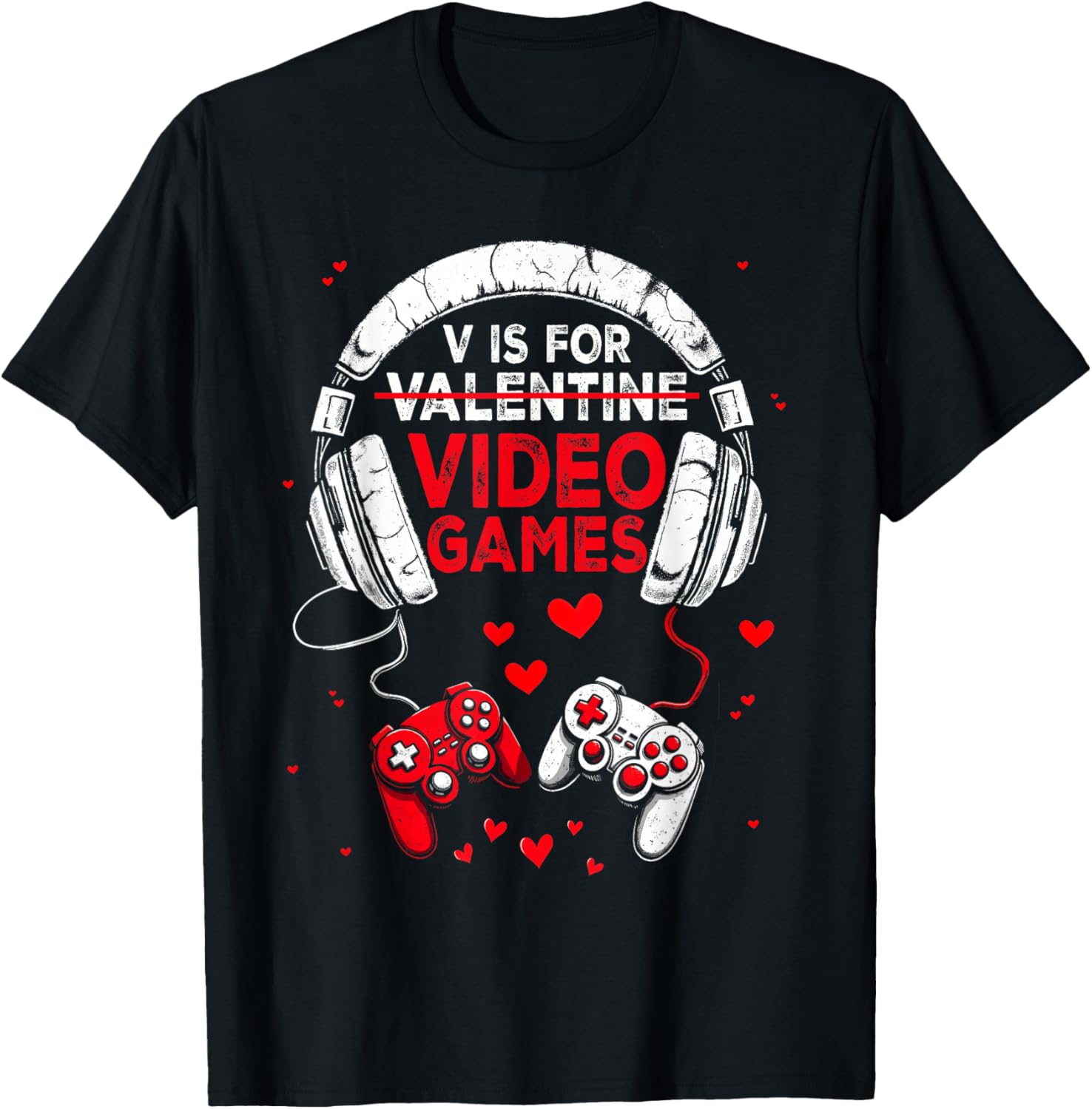 V is for Video Games Funny Valentine Gamer Boy Men Women T-Shirt - T-Shirt | Black