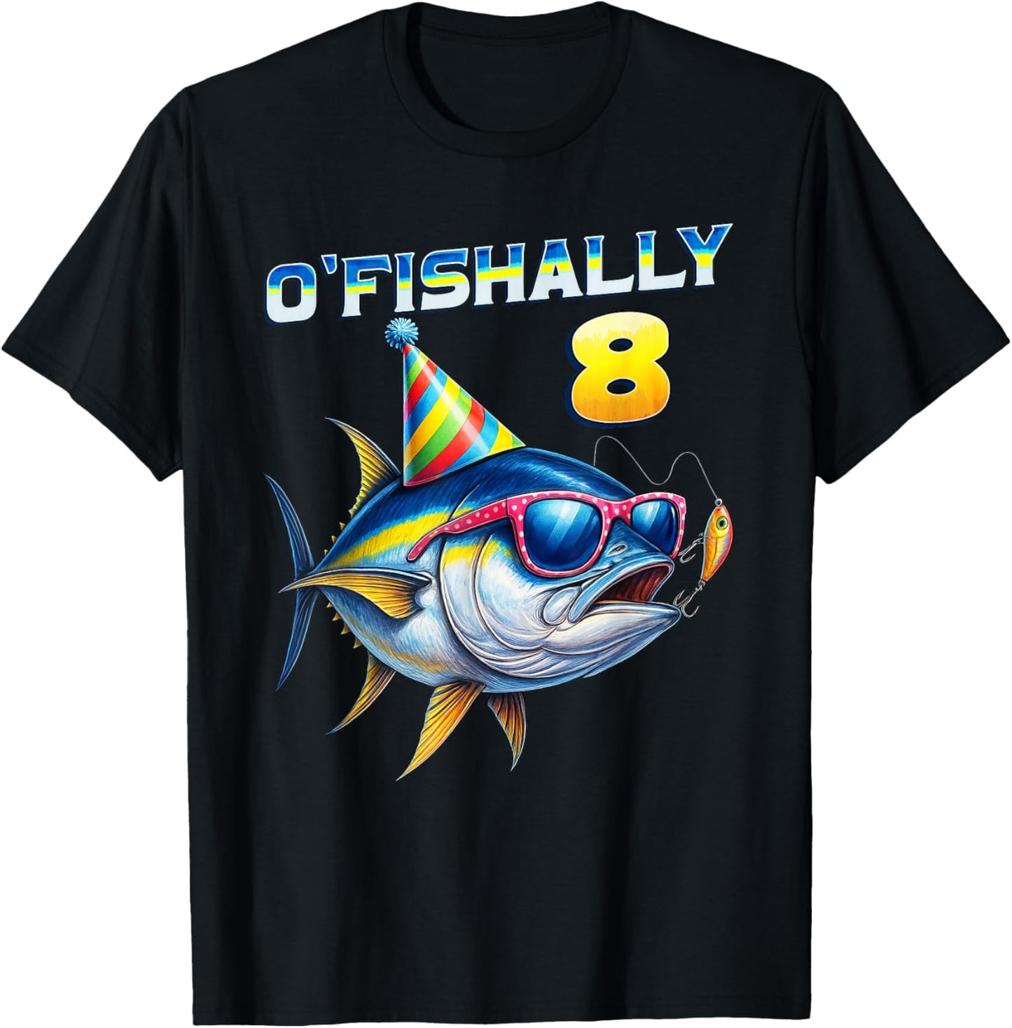O'fishally 8 Years Old Funny Fishing 8th Birthday Tuna Fish T-Shirt - T-Shirt | Black