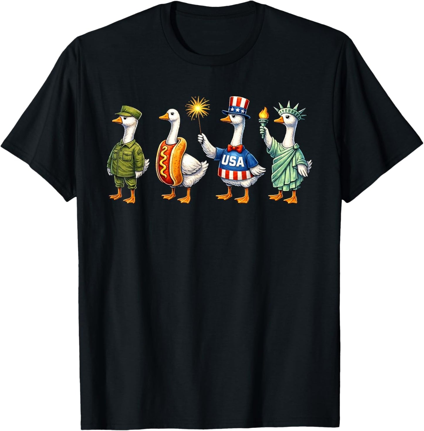 America Goose Squad Happy Fourth 4th of July American Flag T-Shirt - T-Shirt | Black