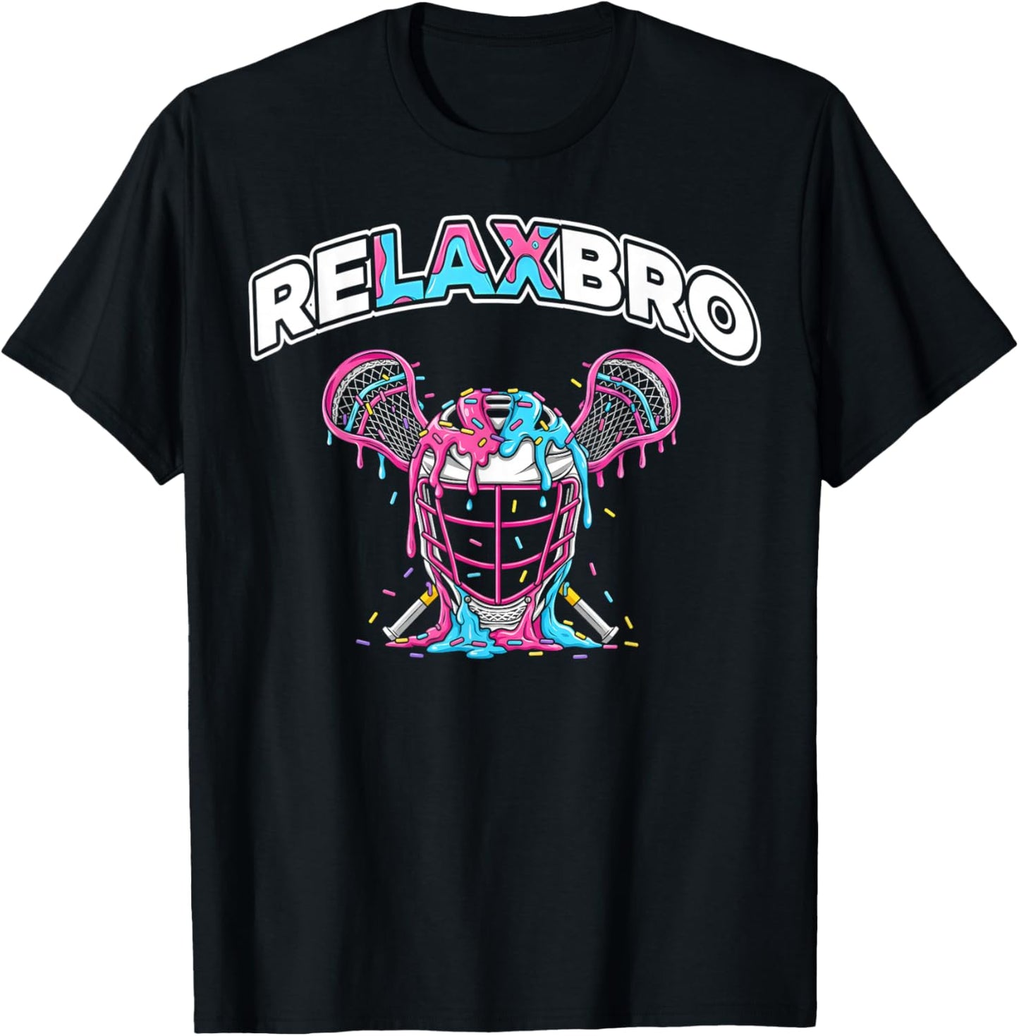 Lacrosse Ice Cream Drip Relax Bro Lax Boys Helmet Stick T-Shirt - T-Shirt | Black