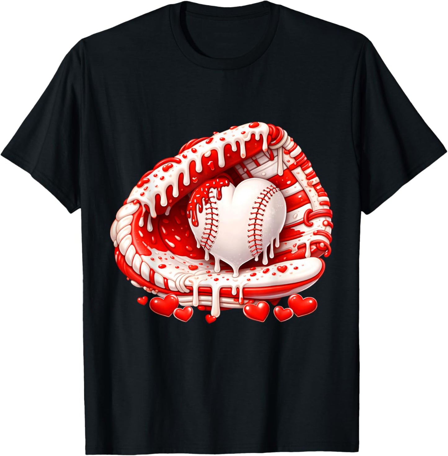Kid Drip Ice Cream Baseball Heart Catcher Valentines Day Boy T-Shirt - T-Shirt | Black