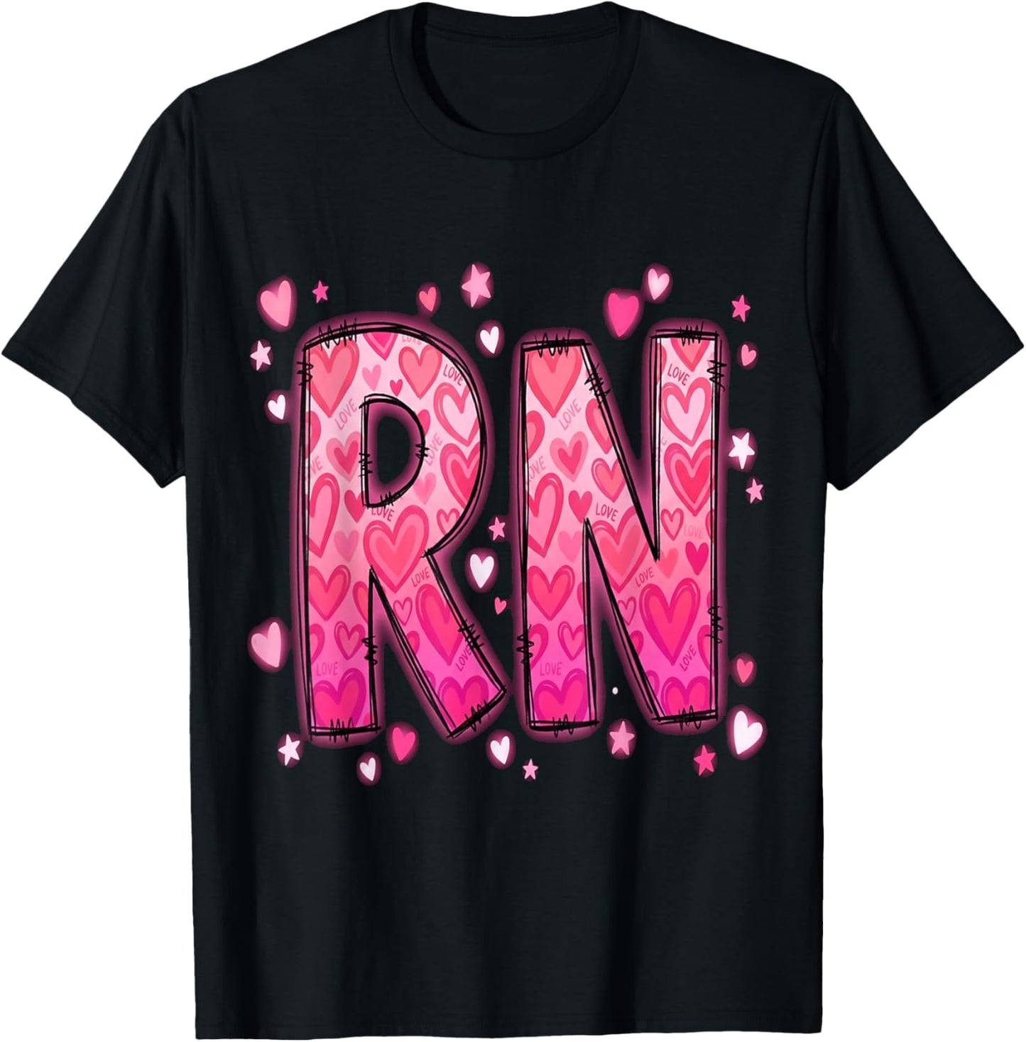 Healthcare Heart Registered Nurse RN Valentines Nurses T-Shirt - T-Shirt | Black