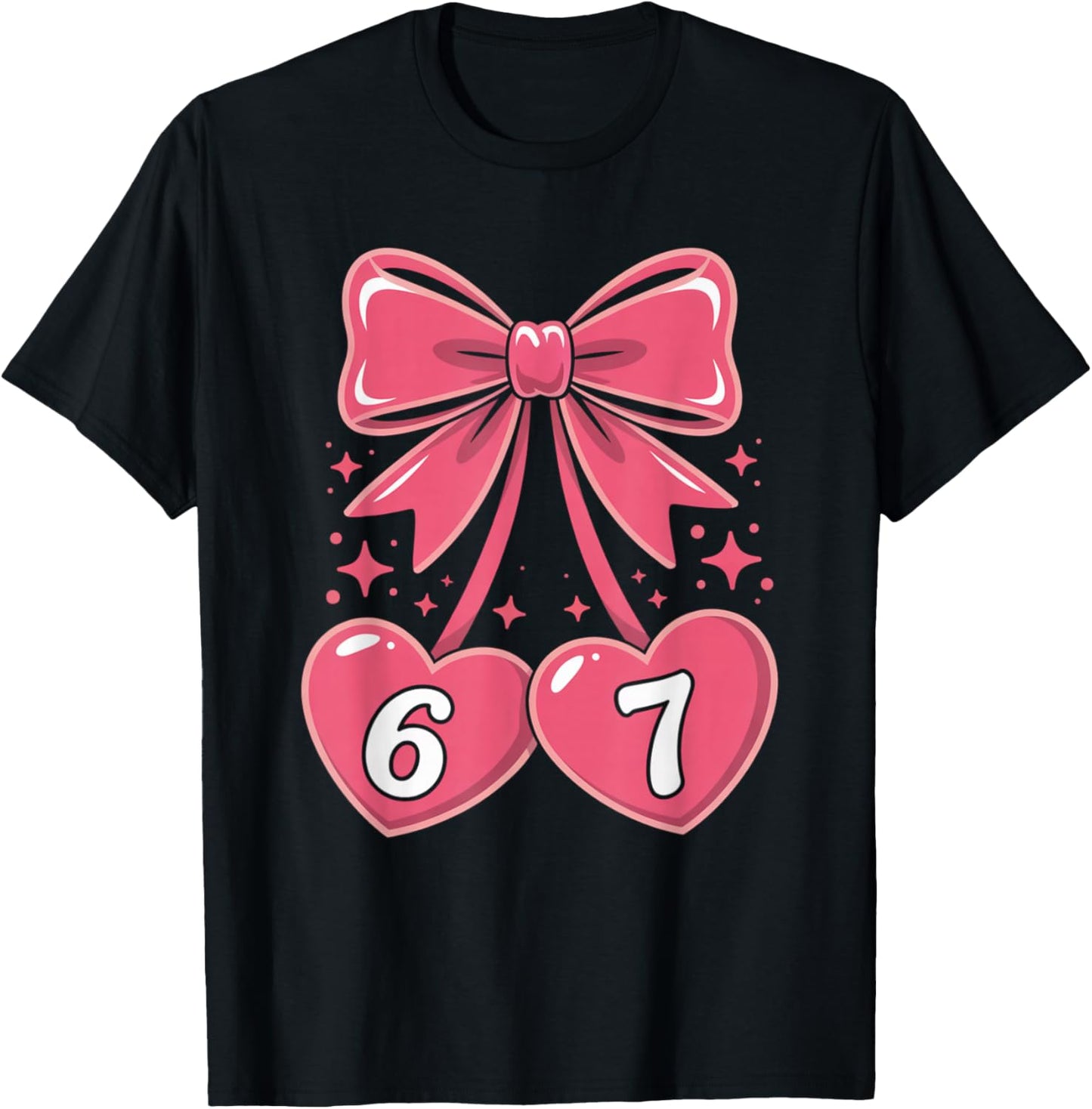 67 Valentines Day Hearts Bow Cute Pink Number Love T-Shirt - T-Shirt | Black