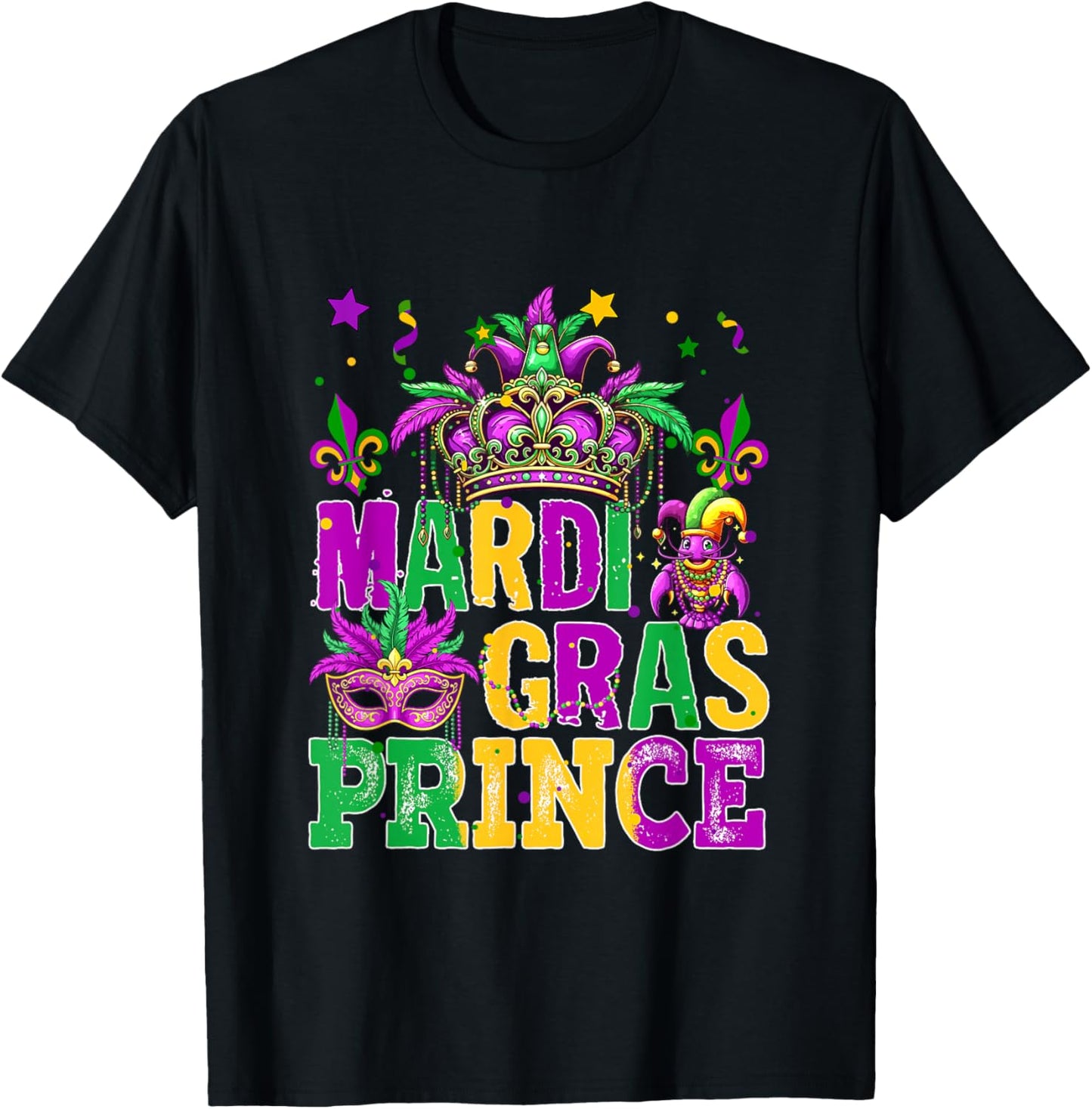 Mardi Gras Prince Cute Crown Masked Matching Kids Girls T-Shirt - T-Shirt | Black