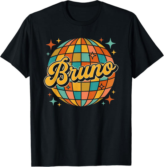 Bruno Retro Groovy Disco Ball Name Vintage 70s Style T-Shirt - T-Shirt | Black
