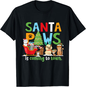 Santa Paws is Coming to Town Veterinarian Vet Tech Christmas T-Shirt - T-Shirt | Black