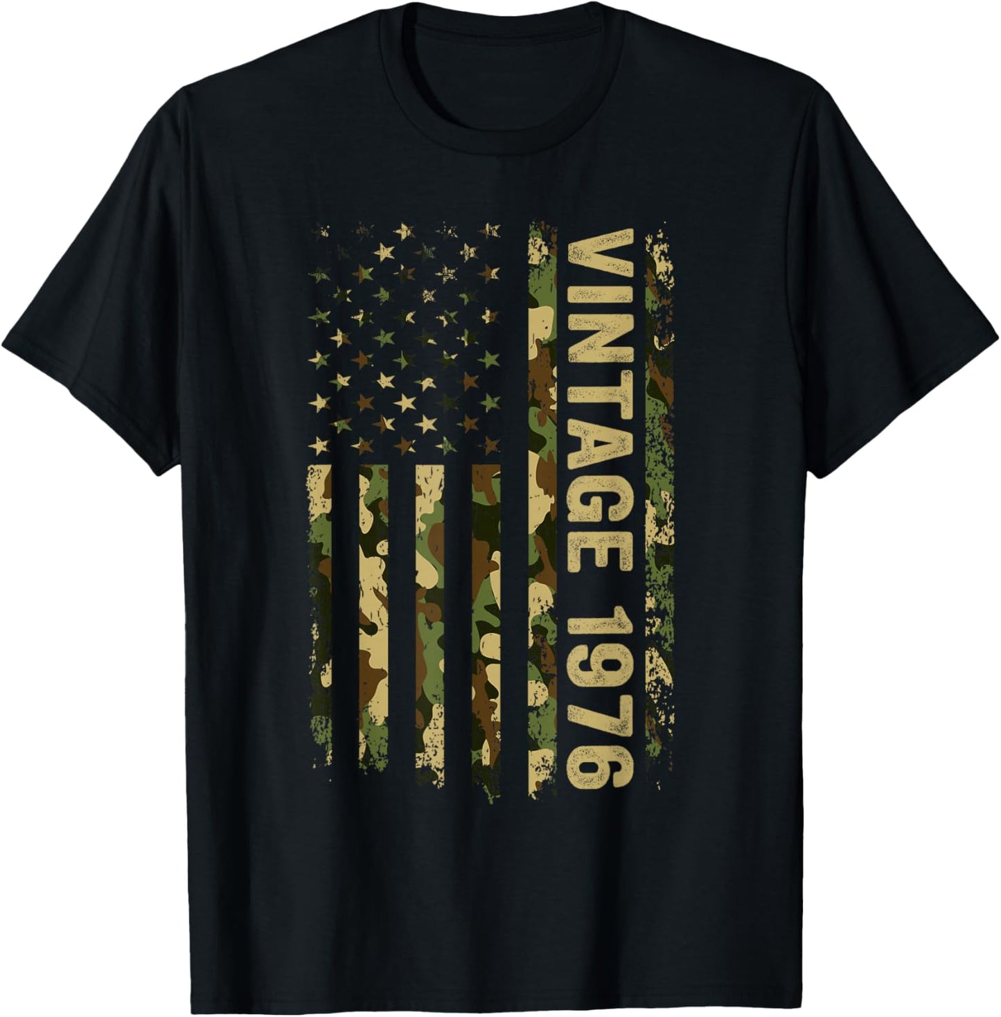 50th Birthday Gifts Vintage 1976 American Flag 50 Year Old T-Shirt - T-Shirt | Black
