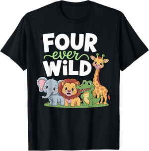 Four Ever Wild 4th Birthday Boy Girl Toddler T-Shirt - T-Shirt | Black