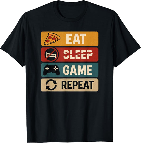 Eat No Sleep Game Repeat T-Shirt - T-Shirt | Black