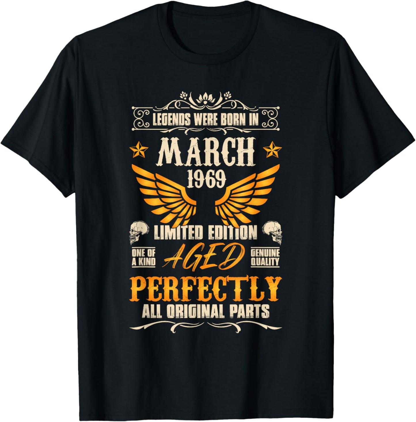 57rd Birthday Vintage Legends Born in 1969 57 Years March T-Shirt - T-Shirt | Black