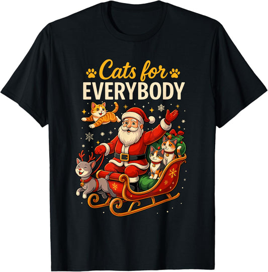 Cats for Everybody Christmas Shirt Men, Funny Santa Cat Dad T-Shirt - T-Shirt | Black