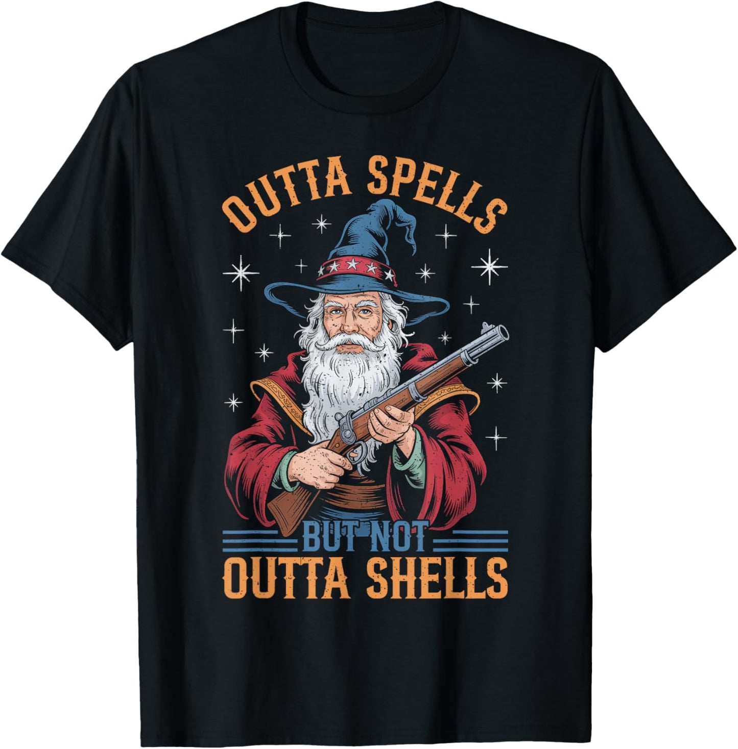 Funny Outta Spells But Not Outta Shells Wizard Fantasy Meme T-Shirt - T-Shirt | Black