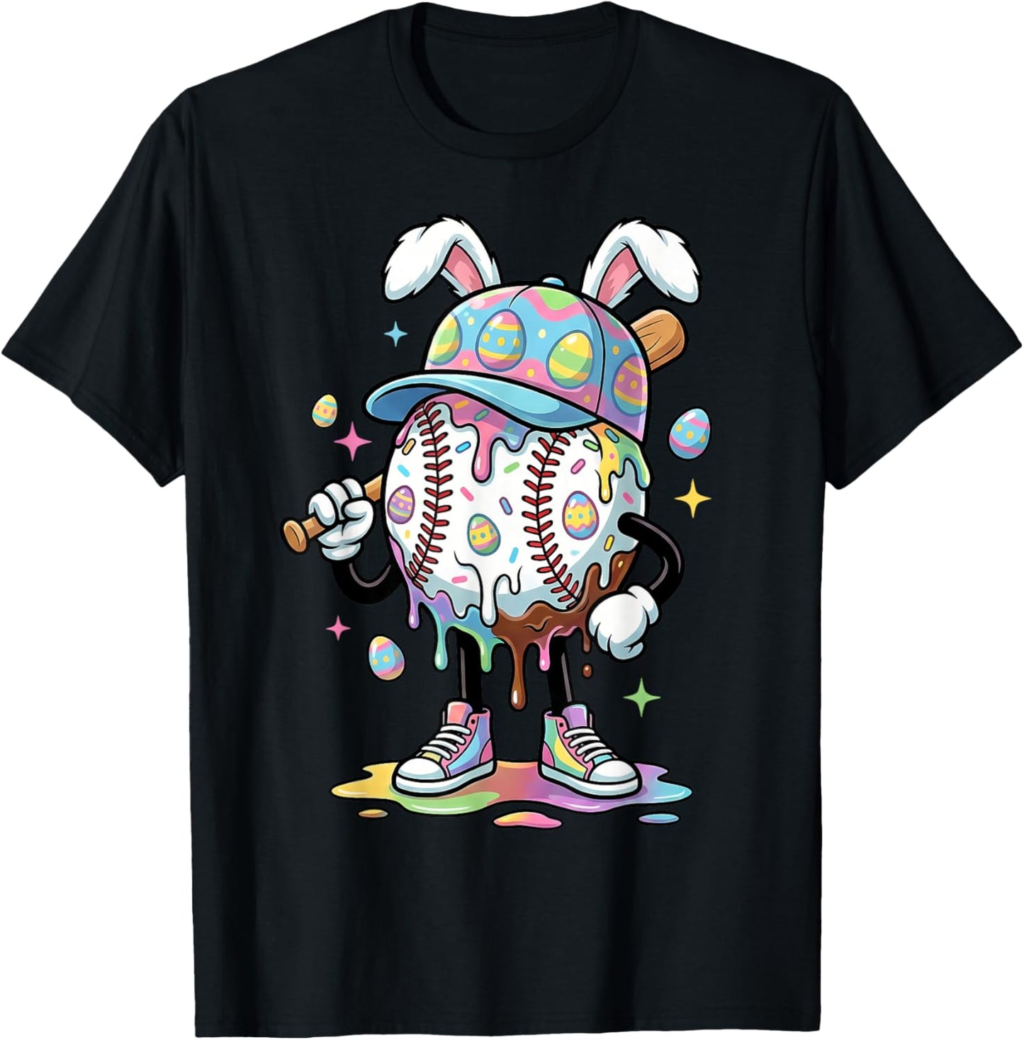 Baseball Drip Ice Cream Apparel Youth Boy Easter Day T-Shirt - T-Shirt | Black