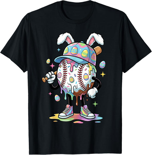 Baseball Drip Ice Cream Apparel Youth Boy Easter Day T-Shirt - T-Shirt | Black