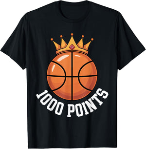 1000 Points Basketball Lovers Crown Achievement Sports Fans T-Shirt - T-Shirt | Black