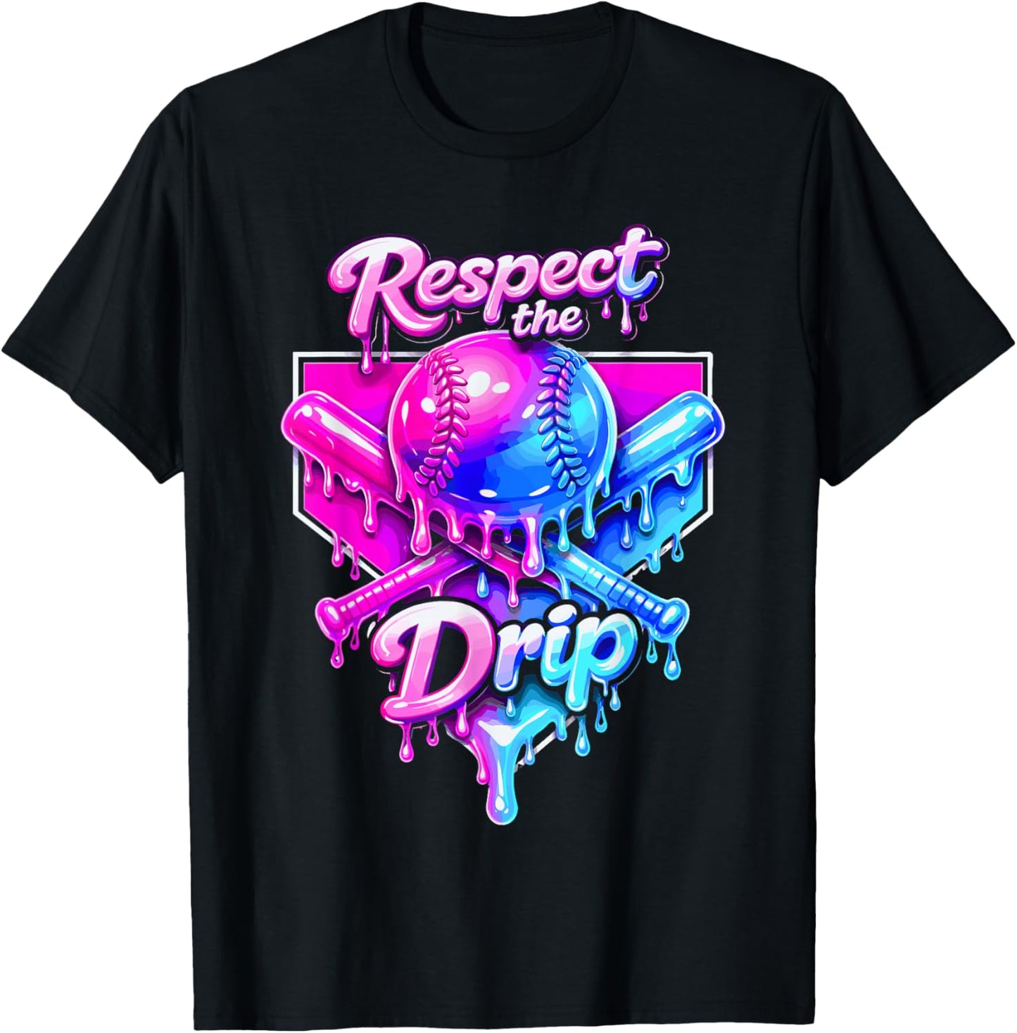 Baseball Ice Cream Drip Boys Ice Cream Sprinkle Respect Drip T-Shirt - T-Shirt | Black