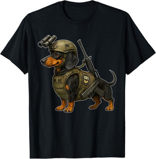 Tactical Dachshund Command-Dog Funny Dog Squad T-Shirt - T-Shirt | Black