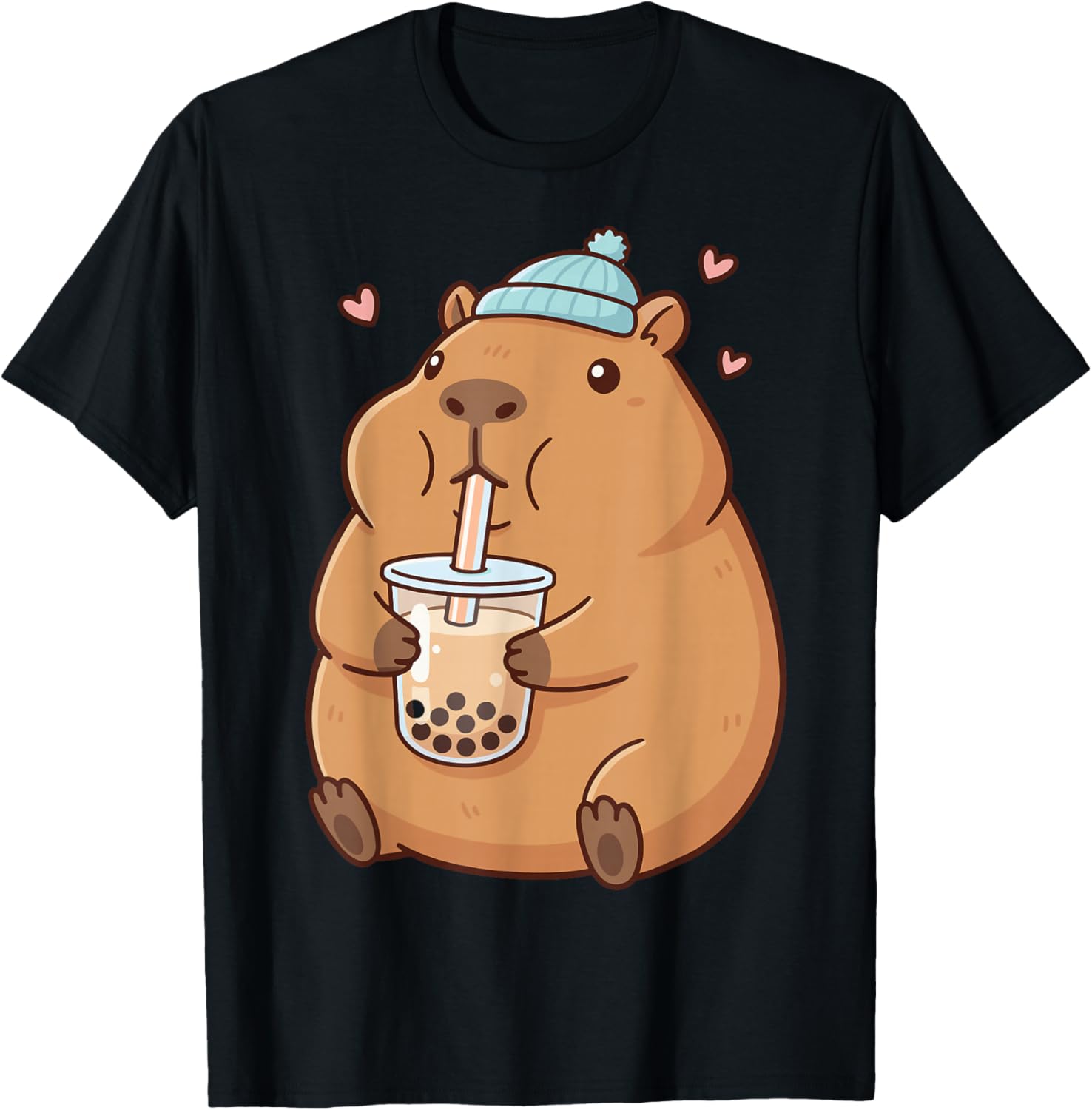 Cute Capybara Drinking Boba Bubble Tea T-Shirt - T-Shirt | Black