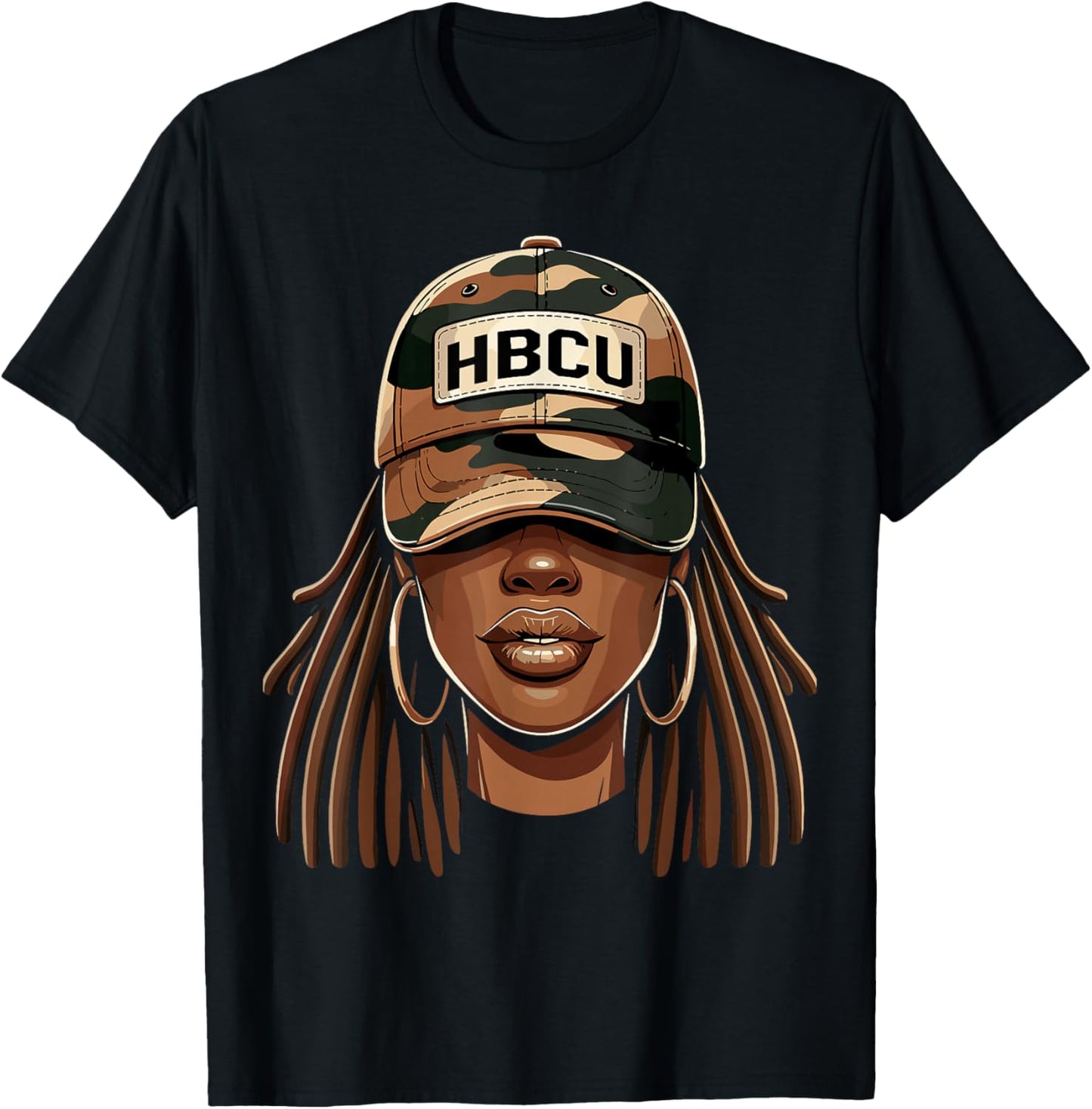 HBCU Black Girl with Cap Camo Afro Woman T-Shirt - T-Shirt | Black