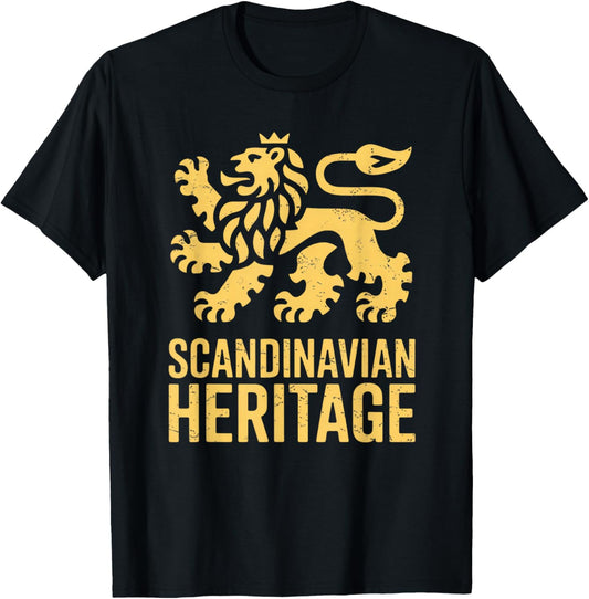 Scandinavian Heritage Lion Sweden Swedish Pride Vintage T-Shirt - T-Shirt | Black