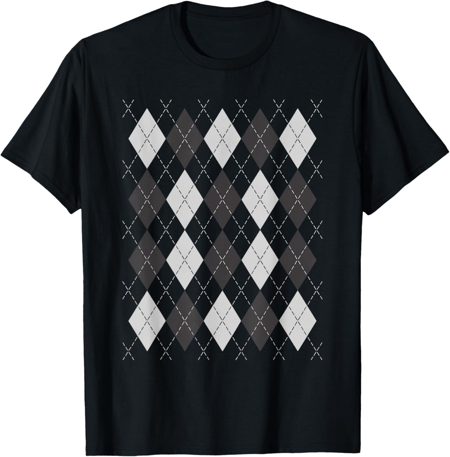 Preppy Plaid Argyle Stylish & Fun Faux Sweater Design T-Shirt - T-Shirt | Black