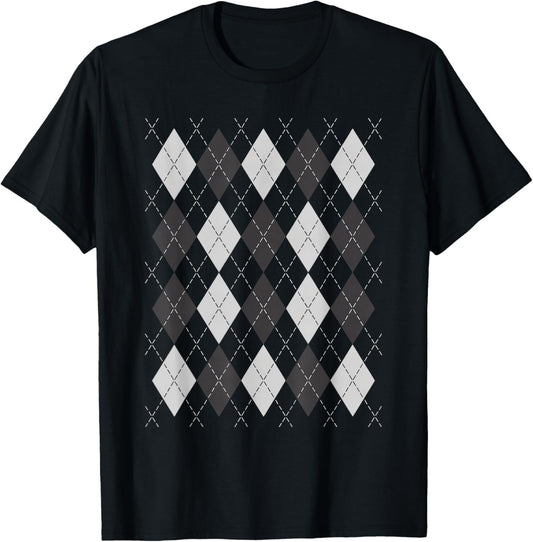 Preppy Plaid Argyle Stylish & Fun Faux Sweater Design T-Shirt - T-Shirt | Black