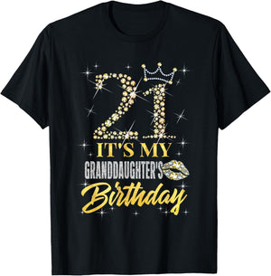 21 It's My Granddaughter's Birthday Crown Happy 21 Years Old T-Shirt - T-Shirt | Black