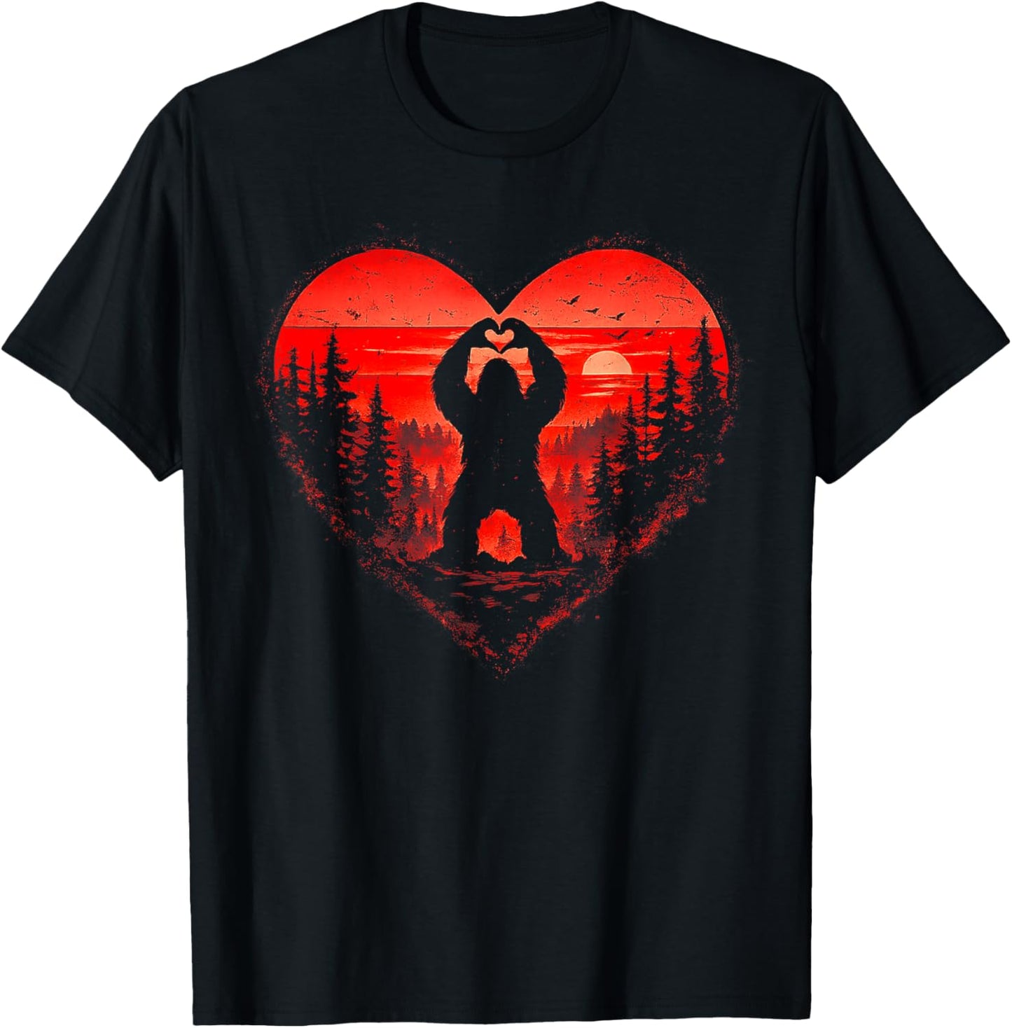 Retro Funny Bigfoot Sasquatch Heart Love Valentine Boy Men T-Shirt - T-Shirt | Black