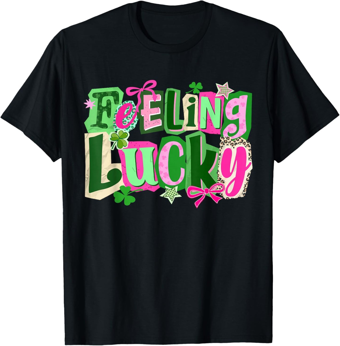 Retro Feeling Lucky Shamrock Clover Funny St Patricks Day T-Shirt - T-Shirt | Black
