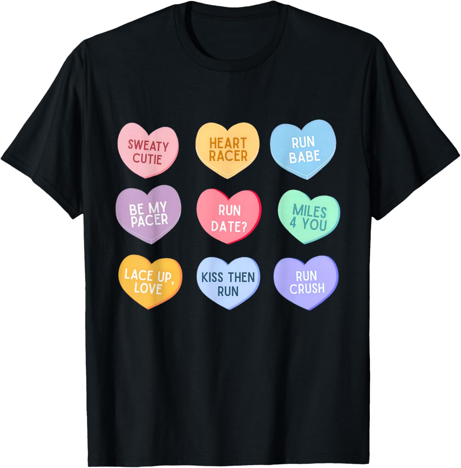 Heart Candy Running Runner Valentine Day Marathon Game Day T-Shirt - T-Shirt | Black