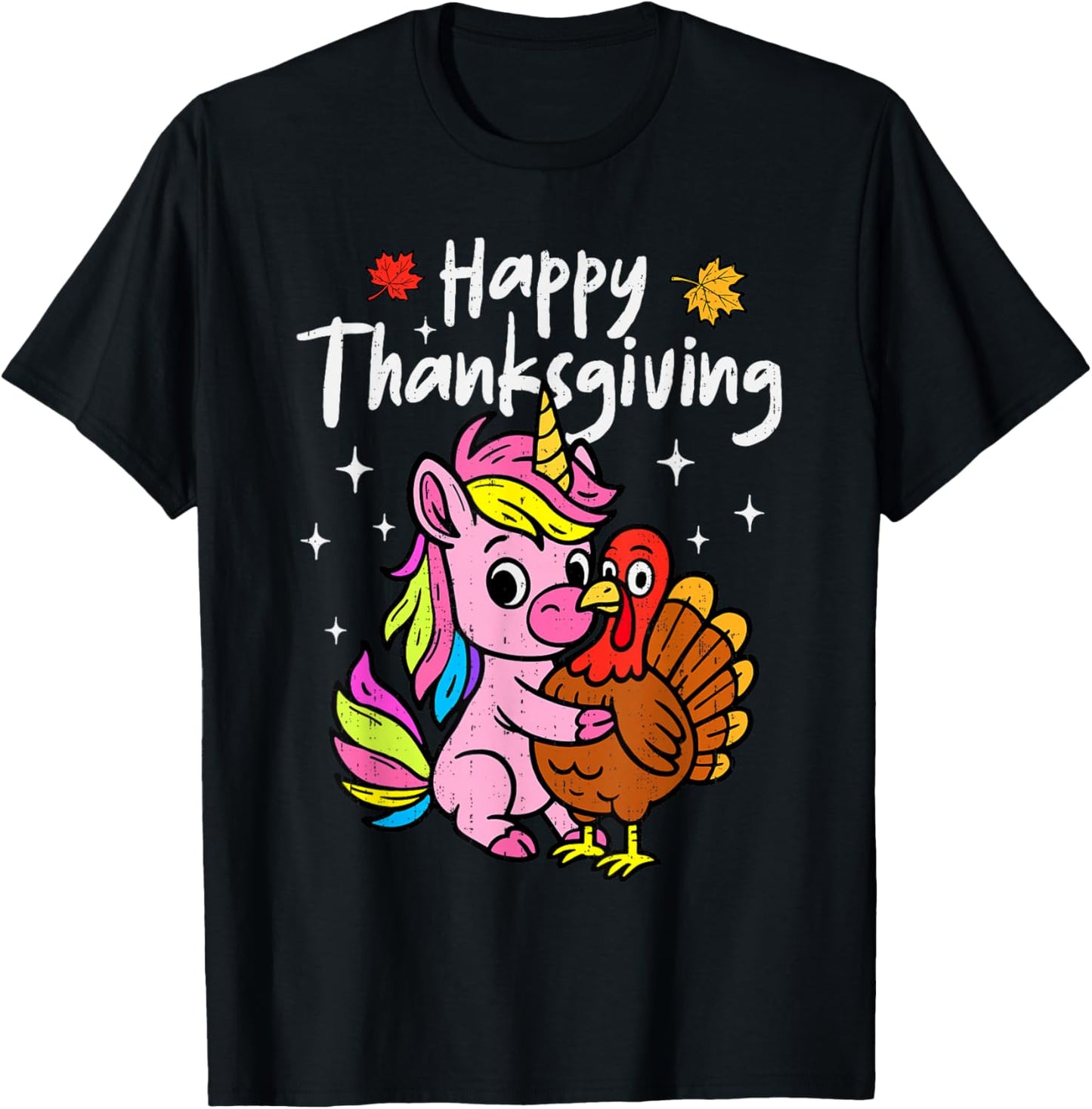 Happy Thanksgiving Unicorn Hug Turkey Cute Holiday Girl Kids T-Shirt - T-Shirt | Black