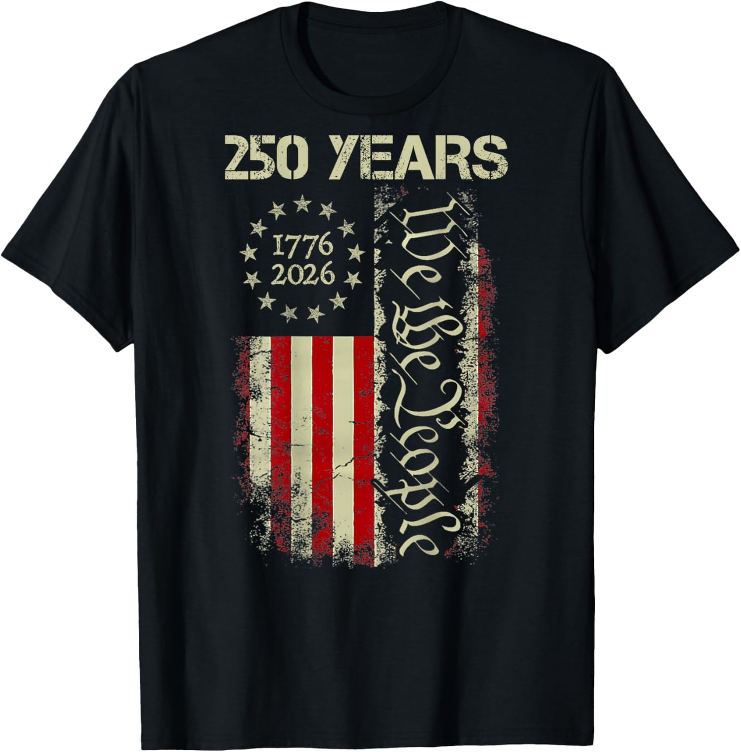 250 Years Freedom 1776-2026 250th Birthday USA Flag -On Back T-Shirt - T-Shirt | Black