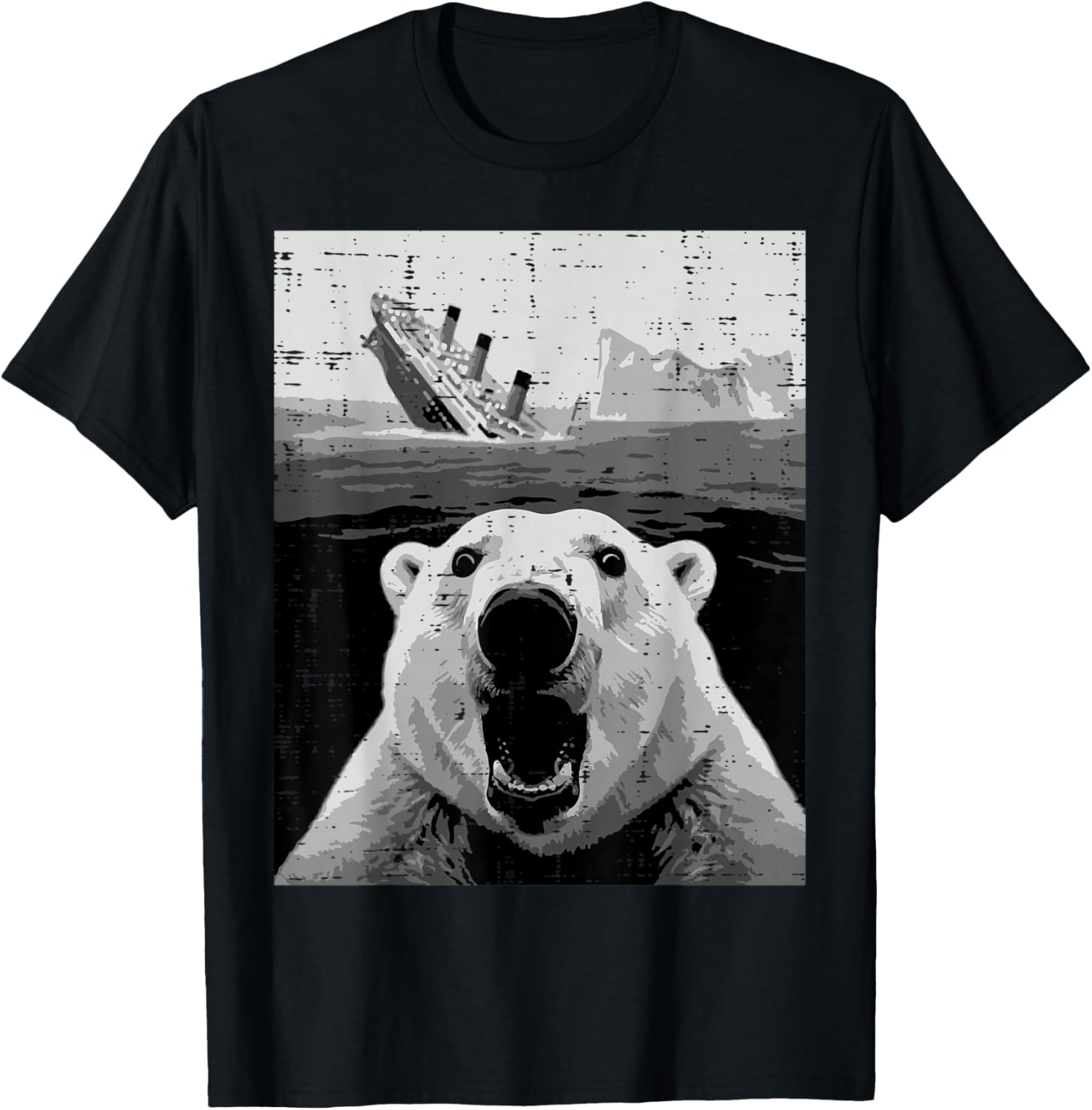 Polar Bear Sinking Titanic Selfie Funny Meme Men Women Kids T-Shirt - T-Shirt | Black