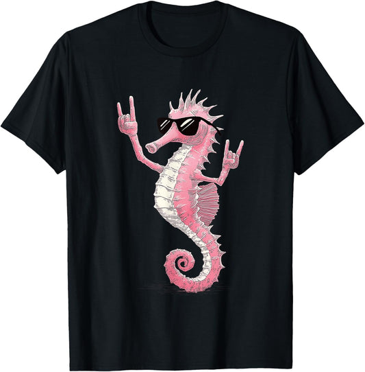Rock On Seahorse Cool Sunglasses Attitude T-Shirt - T-Shirt | Black