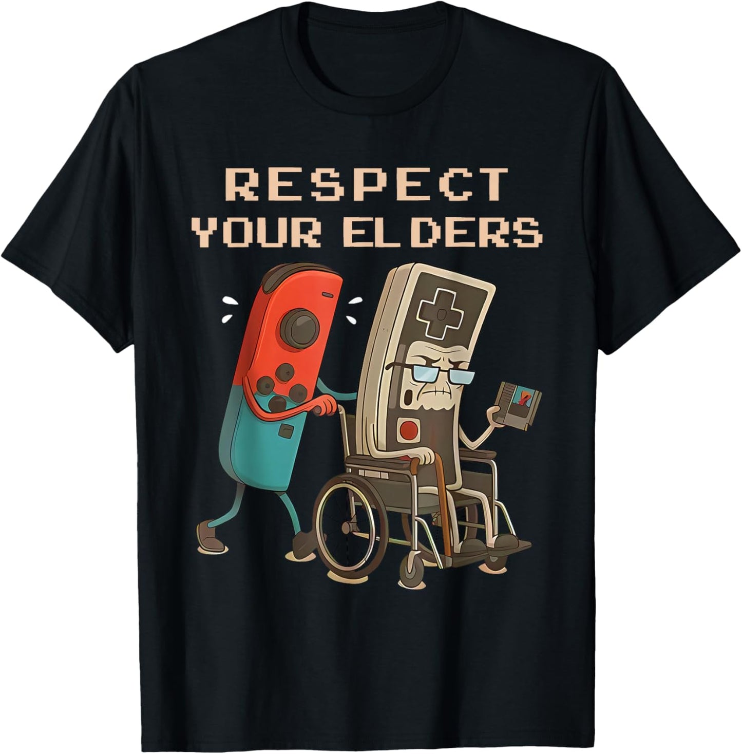 Respect Your Elders Retro Gaming Funny Gamer Controller 80s T-Shirt - T-Shirt | Black