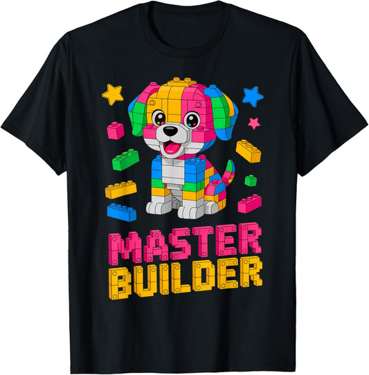 Master Builder Dog Lover Building Bricks Blocks Kids Toddler T-Shirt - T-Shirt | Black
