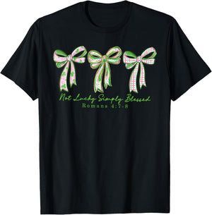 Coquette Bow St.Patrick's Day Not Lucky Simply Blessed Irish T-Shirt - T-Shirt | Black