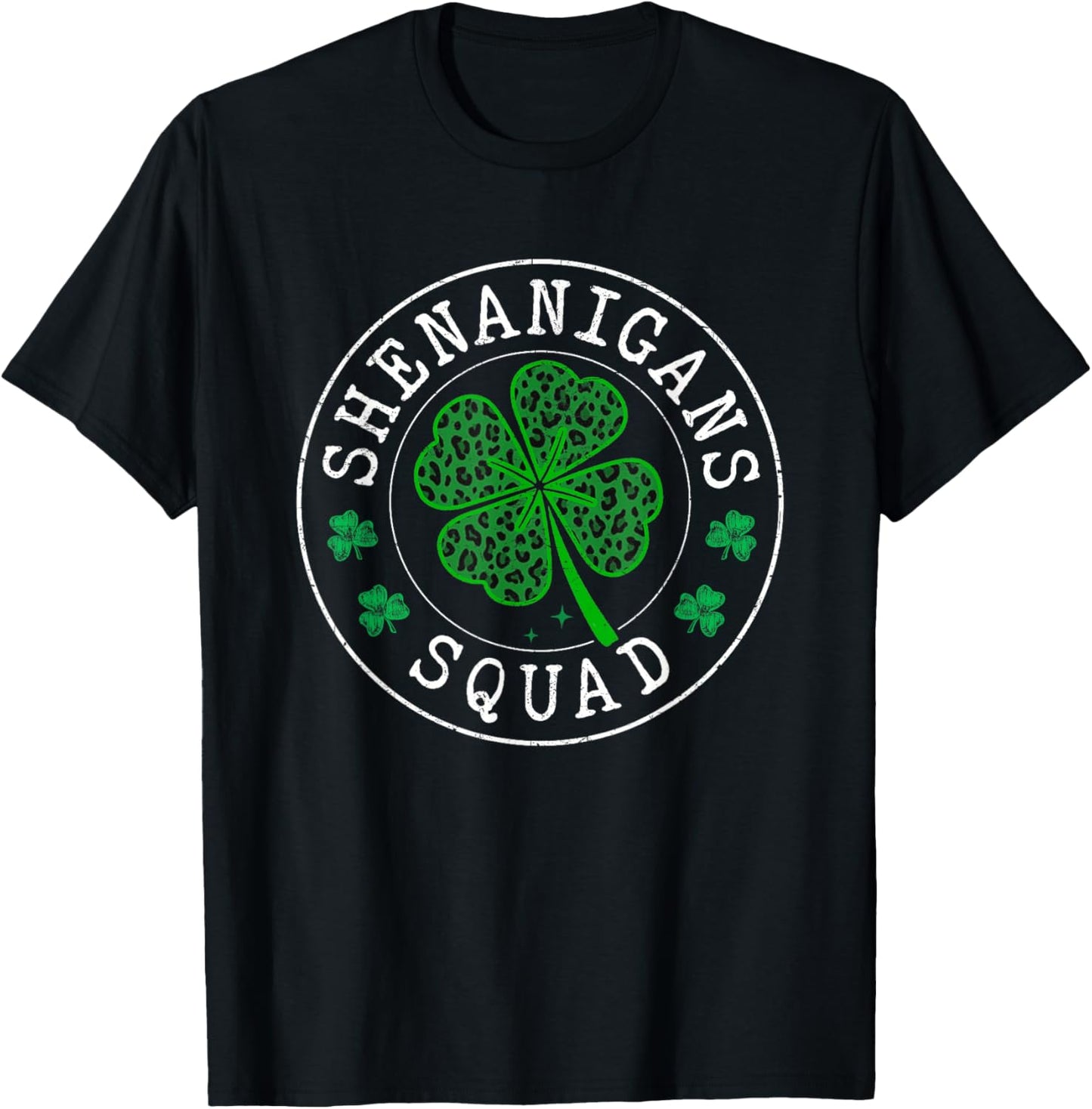 Shenanigans Squad Funny Leopard Clovers St Patrick Day T-Shirt - T-Shirt | Black