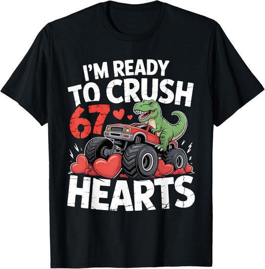 Valentine's Day Boys Valentine Funny 67 Kids Girls Truck T-Shirt - T-Shirt | Black