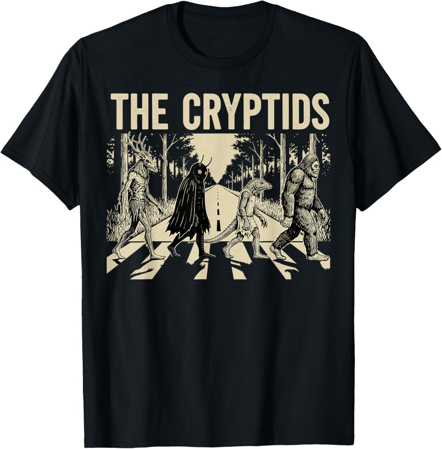 Cryptids Funny Mythical Bigfoot Mothman Halloween Graphic T-Shirt - T-Shirt | Black