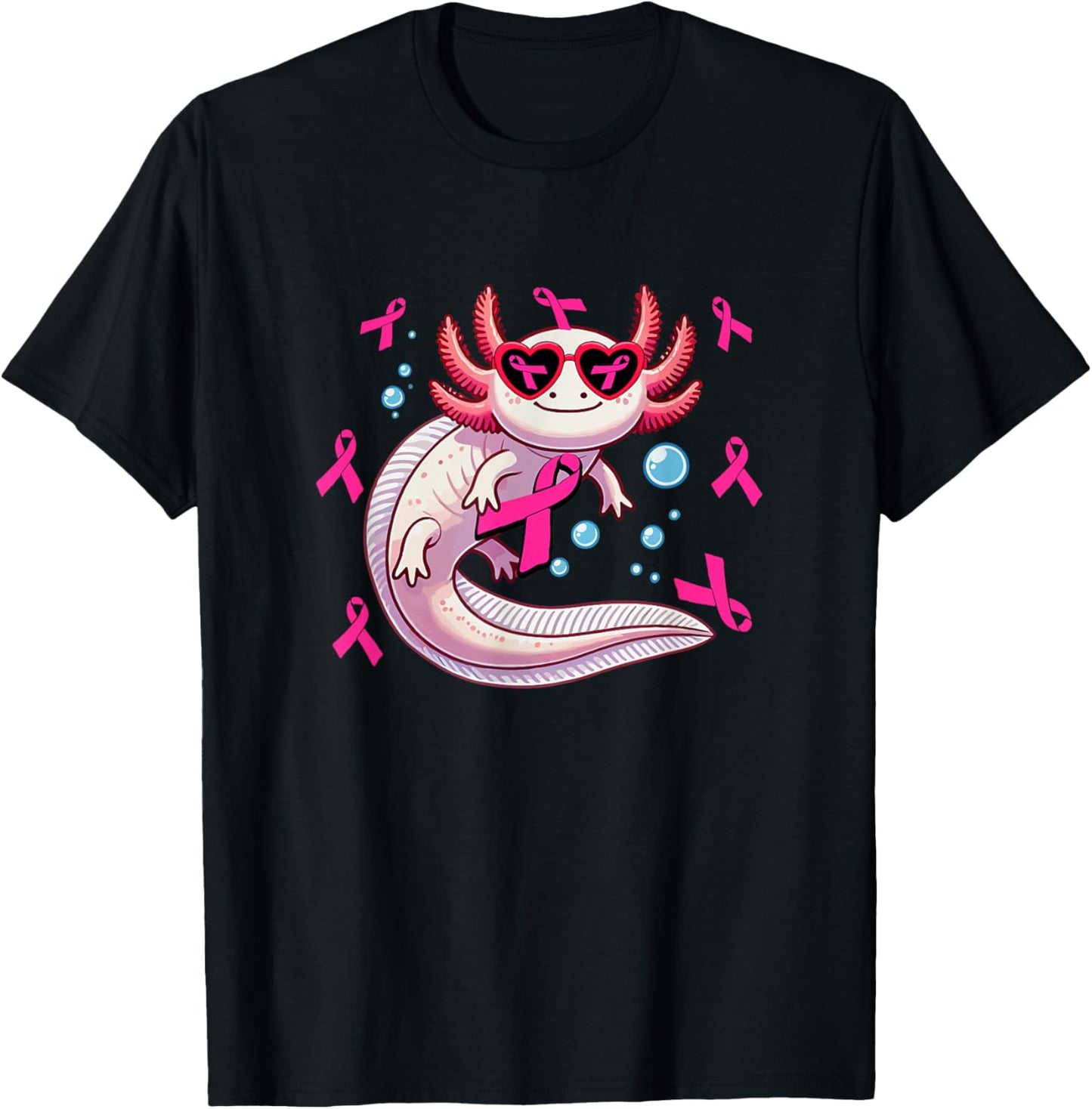 Axolotl Breast Cancer Awareness Pink Ribbons Women Lover T-Shirt - T-Shirt | Black