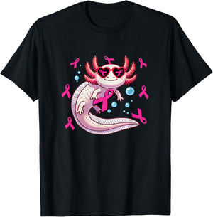 Axolotl Breast Cancer Awareness Pink Ribbons Women Lover T-Shirt - T-Shirt | Black