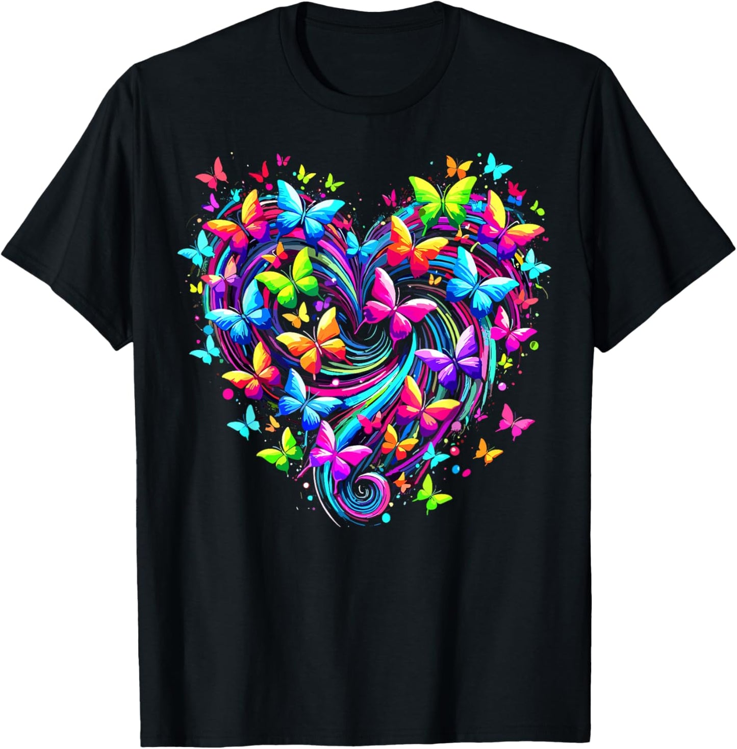Colorful Butterfly Heart Nature T-Shirt - T-Shirt | Black