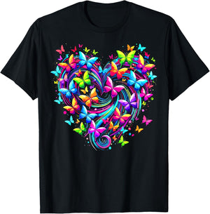 Colorful Butterfly Heart Nature T-Shirt - T-Shirt | Black