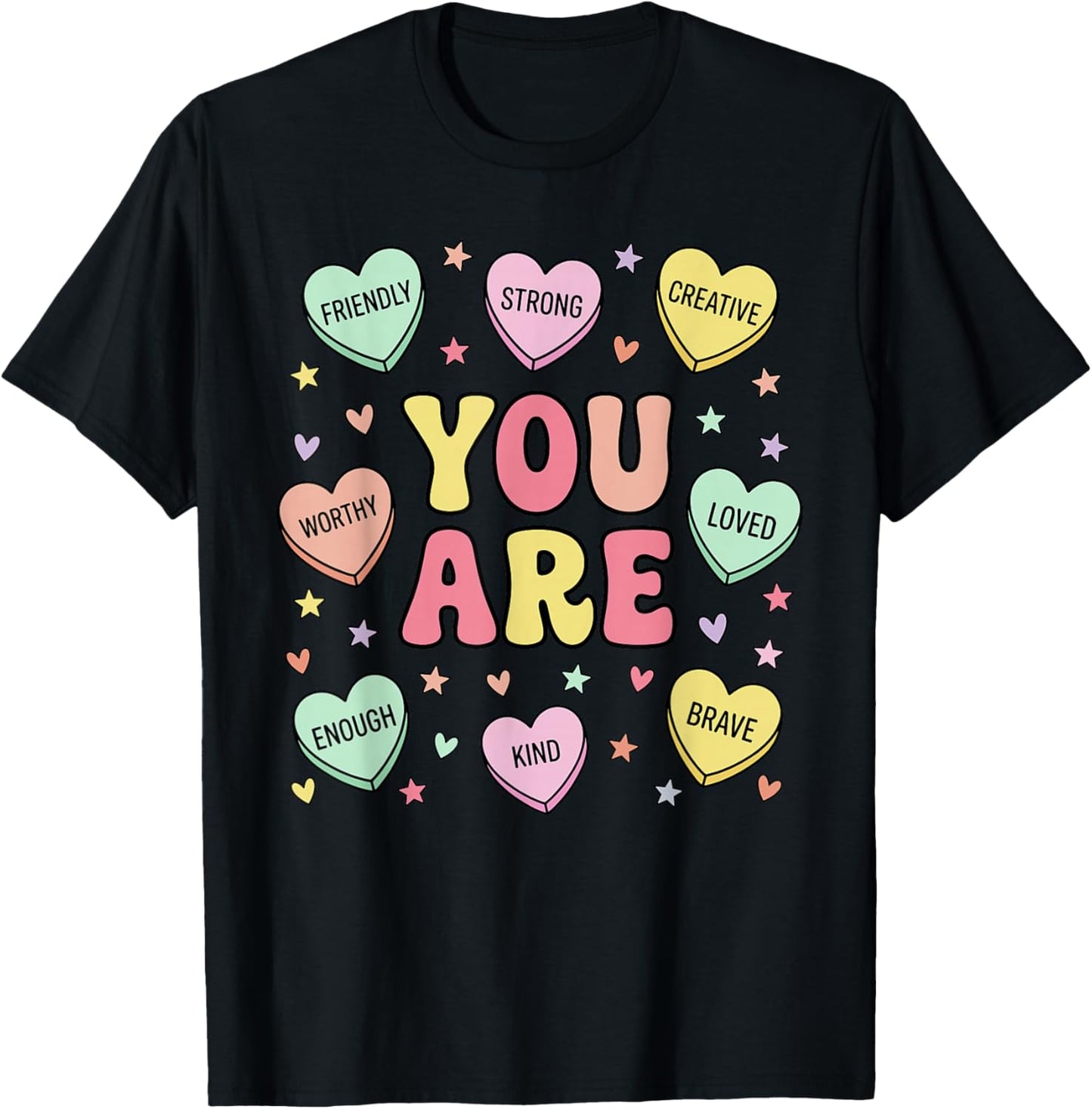 Positive Affirmations You are Loved Worthy Enough in Hearts T-Shirt - T-Shirt | Black