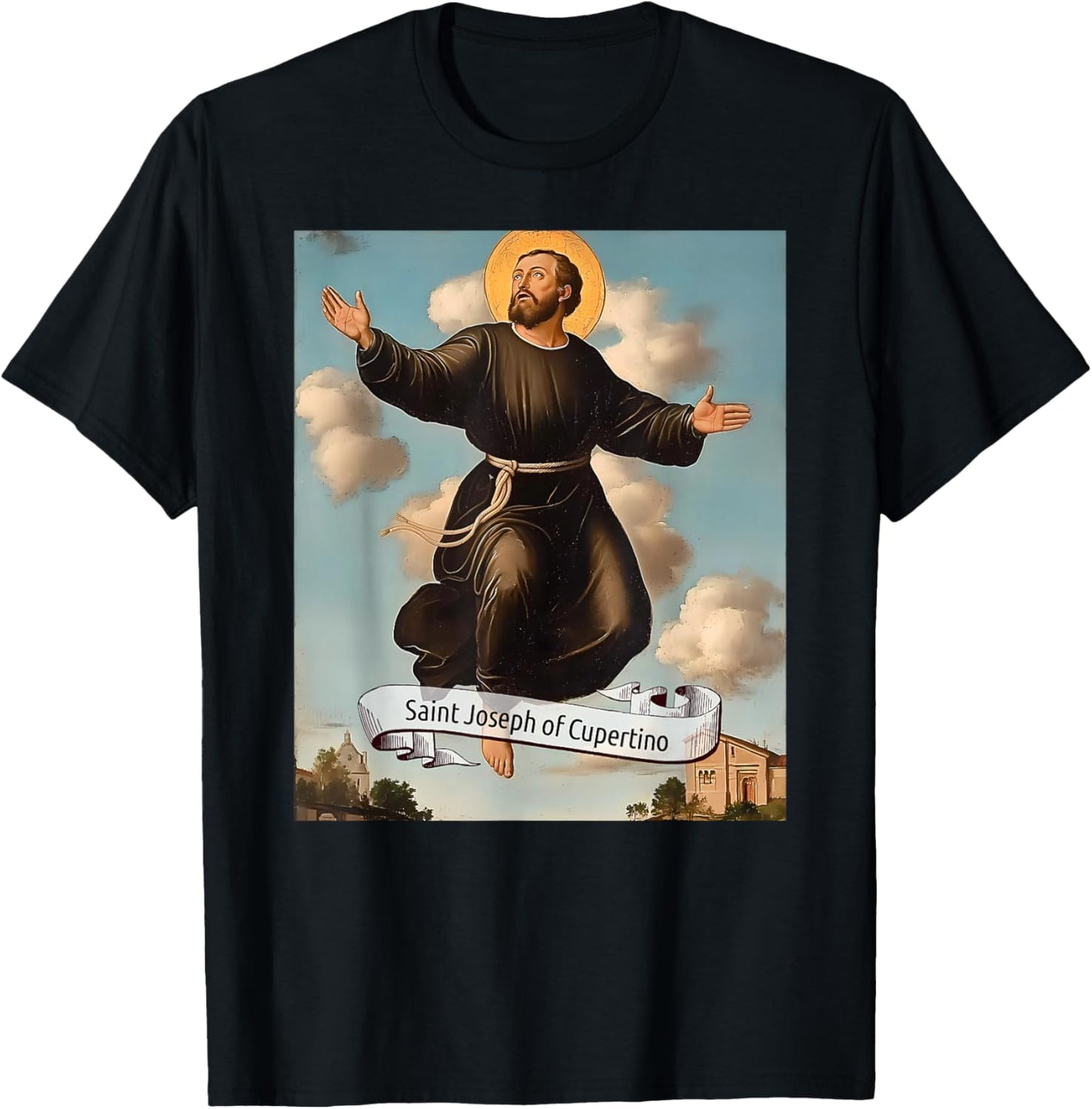 St Joseph of Cupertino, Catholic Saint Design Christian Gift T-Shirt - T-Shirt | Black